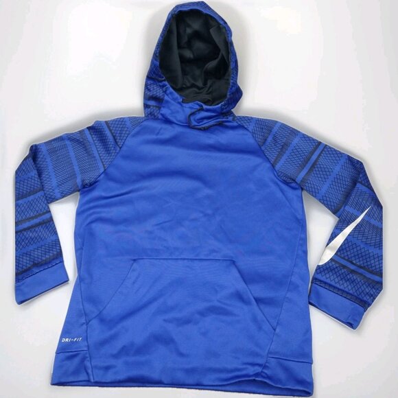 Nike Hoodie Mens Medium Blue Geometric Logo Dri Fit Swoosh Mock Neck - Picture 1 of 9